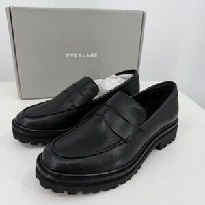 Everlane The Lug Loafer in Black Leather size 8 Women's Chunky Heel